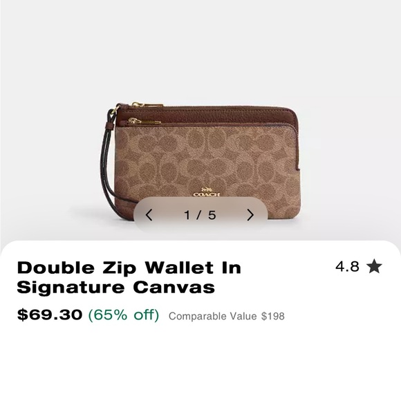 Coach Signature Canvas Double Zip Wallet in Brown - Picture 1 of 6